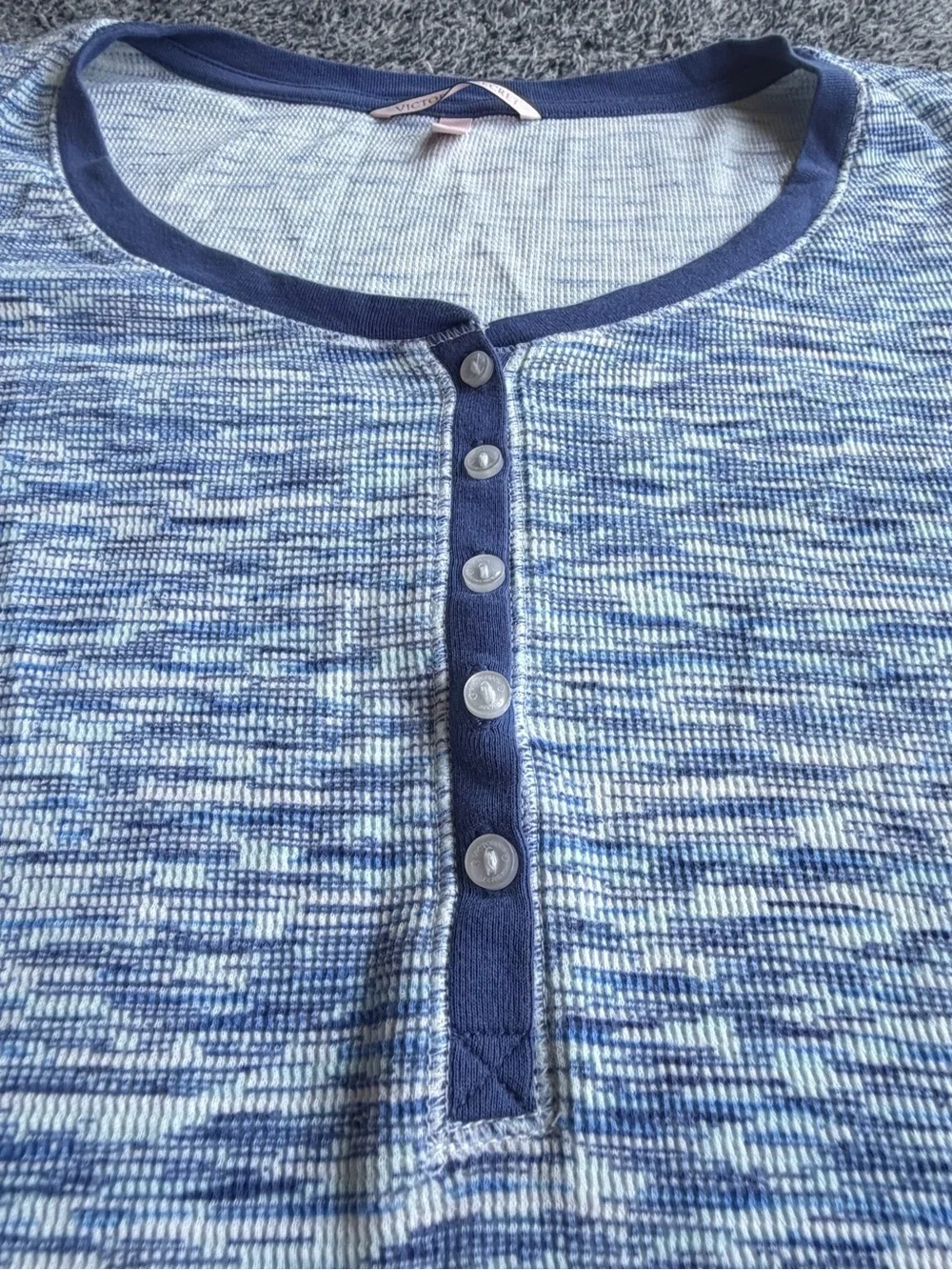 Victoria's Secret Heathered Blue Long-Sleeve Henley pajama